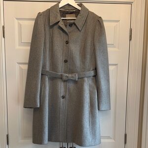 Banana Republic Light Gray Wool-Blend Pea Coat with bow Belt Sz XL